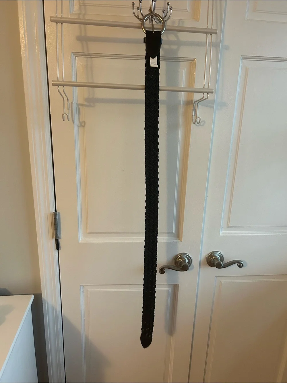 Banana Republic Black Braided Leather Belt with Silver Buckle